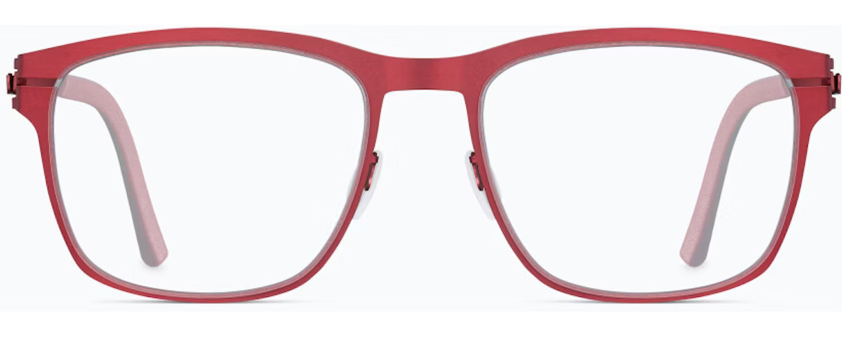 Red full-rim eyeglasses showcased in a modern optical collection – mcculley optix gallery